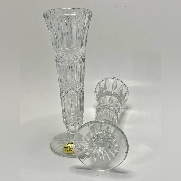 ✅ Set of 2 Vintage Lead Crystal Vases Hand Made by Leonard Made in Italy 8” High - Picture 14 of 16